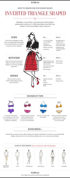 How to Dress Your Body Shape: Inverted Triangle #fashion #style Shirt For Inverted Triangle Body Shape, Clothes For An Inverted Triangle Shape, Inverted Triangle Tops Shirts, Interverted Triangle Body Shape, Best Tops For Inverted Triangle Shape, Inverted Triangle Shirts, Dressing Inverted Triangle Shape, How To Dress With Broad Shoulders, Shirts For Inverted Triangle Shape