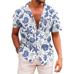 PRICES MAY VARY. Versatile Occasions: mens hawaiian costume are the ideal casual attire for beach vacations, summer gatherings, fishing, sailing, and leisurely travels. Whether you choose to pair them with casual pants, Hawaiian shorts, or swim trunks, our shirts emphasize attention to detail. They not only ensure comfortable wear but also exude a relaxed and stylish look for any occasion, whether you're gathering with friends or spending a laid-back weekend with family. Comfortable Fabric: mens Summer Beach Button-up Shirt, Blue Beachwear Shirt For Vacation, Relaxed Fit Summer Camp Shirt For Beach, Collared Summer Camp Shirt For Vacation, White Collared Shirt For Beach, White Collared Beach Shirt, Blue Hawaiian Shirt With Tropical Print For Vacation, Summer Hawaiian Button-up Shirt For Vacation, Summer Hawaiian Beach Shirt Button-up