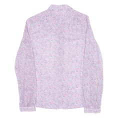 Item is in good used condition. >Size: S >Armpit To Armpit: 18" >Armpit To Cuff: 18" >Collar To Hem: 24" Long Sleeve Floral Print Shirt For Daywear, Purple Long Sleeve Printed Shirt, Purple Cotton Shirt For Daywear, Purple Cotton Blouse With Floral Print, Multicolor Long Sleeve Daywear Shirt, Printed Long Sleeve Shirt For Daywear, Sheer Shirt, Wholesale Shoes, Beauty Bag