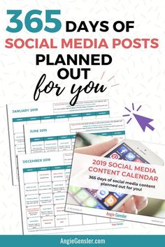 the social media postcard is shown with text that reads, 365 days of social media posts planned out for you