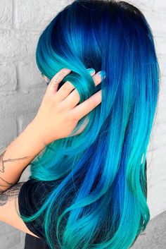 Ocean Blue Hair, Blue And Green Hair, Blue Hair Dye, Ocean Hair, Dyed Hair Blue, Blue Ombre Hair, Vivid Hair Color, Brown Ombre Hair, Fairy Hair