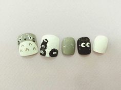 Hayao Miyazaki Nail Art, My Neighbor Totoro Nail Art, Elemental Nails, Studio Ghibli Inspired Nails, My Neighbor Totoro Nails, Squishmallow Nails, Miyazaki Nails, Pompompurin Nails