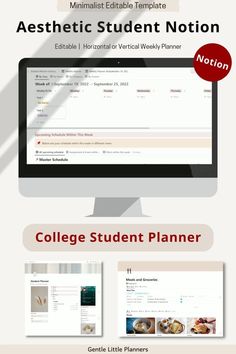 the college student planner is displayed in front of a computer screen with text on it