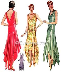 1929 Evening Gown EvaDress Pattern 1920 Fashion, Three Women, 20s Fashion, Flapper Style, 1920s Dress, Vestidos Vintage, Estilo Art Deco, 1920s Fashion, Moda Vintage