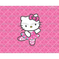 a hello kitty wallpaper with pink and white designs on it's face, in front of a pink background