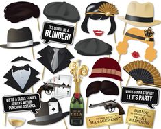 Peaky Blinders Props - Prohibition Photo Booth Props - Roaring Twenties - Gangster Party Photobooth - Instant Printable Download - 0256 by Instantgraffix on Etsy Party Fashion Photography, Party Booth, Birthday Party Garden, Ideas Birthday Party, Casino Theme Party Decorations, Casino Decorations