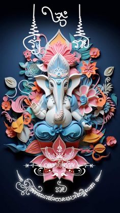 an elephant is surrounded by flowers and other decorative items on a blue background with the words congratulations written below it