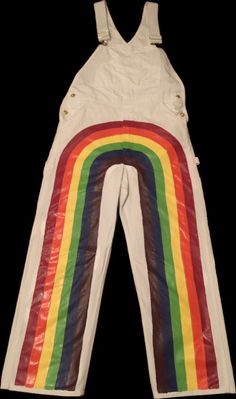 White Rainbow Overalls Size 32x30 Clown Overalls, Kidcore Overalls, Rainbow Overalls, Rainbowcore Fashion, Kidcore Clothing, Rainbow Clothes, Soft Kidcore, Silly Clothes, Santa Margarita