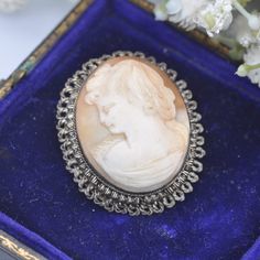 A vintage shell cameo brooch, with a nice profile carving. Length - 3.6cm Width - 3cm --------------------- All boxes in the photographs are for display purposes only, unless otherwise stated. Please be aware there will be marks and wear commensurate with age. Feel free to contact me with any questions. Antique Cameo Brooches For Wedding, Vintage Carved Brooches For Gifts, Vintage Carved Brooches Gift, Vintage Carved Collectible Brooches, Antique Cameo Brooch Collectible, Antique Cameo Brooches Collectible, Ornate Cameo Brooch, Ornate Cameo Brooches For Collectors, Antique Cameo Brooches As Gift