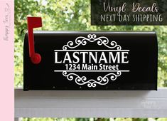 a mailbox with the name and address on it