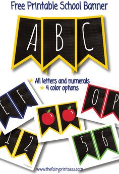 free printable back to school banner with apples and pennants for the letters and numbers