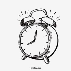 an alarm clock drawn in black and white