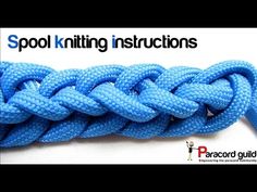 there is a piece of blue rope with the word knitting instructions on it