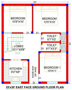 two story house plan with 3 bedroom and 2 bathrooms in the floor area, which is also