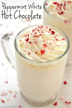 peppermint white hot chocolate in two mugs