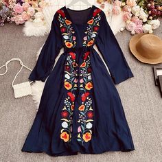 Name:Bohemian ethnic style, holiday dress, vintage, heavy embroidery, V-neck dressMaterial:blendedColor:white,lavender,yellow,navy blue,redStyle:Bohemian ethnic styleFeatures: vintage, heavy embroiderySize(cm):free 1inch=2.54cmbust:96,length:106,shoulder:42,sleeve:55&ltp&gtNote:Due to different measurement methods,there will be 1-3 error(unite:cm), please understand.</p>&ltbr/>&ltp&gtPlease check the size carefully when you choose items,thank you.</p>&ltbr/ Peasant Style Embroidered V-neck Dress, Spring Festival Embroidered V-neck Dress, Bohemian Long Embroidered Dress For Spring, Spring Long Bohemian Embroidered Dress, Spring Boho Dress With Floral Embroidery And V-neck, Spring V-neck Boho Dress With Floral Embroidery, Spring Boho V-neck Dress With Floral Embroidery, Spring Floral Embroidered V-neck Boho Dress, Folk Style V-neck Dress For Vacation