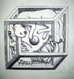 a drawing of two cats in a box