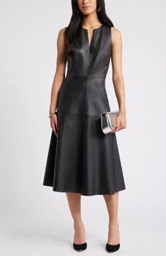 Nordstrom A-Line Leather Dress | Nordstrom Faux Fur Trim Coat, A Line Cocktail Dress, Scuba Dress, Black Sheath Dress, Weekend Wardrobe, Maxi Dress Blue, Leather Dress, Kitten Heel, Red Garnet