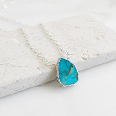 The sweetest and most unique piece for your jewelry collection. This necklace can be layered, or worn alone. GEMSTONE: Turquoise SIZE: Varies in size from 12mm-24mm CHAIN: 17" long sterling silver CLOSURE: Lobster clasp *PLEASE NOTE - Due to the one-of-a-kind nature of the stones, exact colors and patterns may vary slightly from the image shown. Silver Turquoise Jewelry, Jewelry Simple, Layering Necklace, Gems Jewelry, Simple Jewelry, Turquoise Gemstone, Silver Turquoise, Turquoise Jewelry, Turquoise Sterling Silver