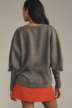 Polyester, viscose, elastane Pullover styling Machine wash Imported | Puff-Sleeve Sweater by Maeve in Grey, Women's, Size: XS, Polyester/Viscose/Elastane at Anthropologie Fall V-neck Top With Elastic Sleeves, Fall Balloon Sleeve Puff Top, Casual Puff Sleeve Tops For Fall Gatherings, Casual Fall Puff Sleeve Tops, Fall Tops With Gathered Sleeves, Fall Puff Sleeve Top With Balloon Sleeves, Fall V-neck Top With Gathered Sleeves, Fall Balloon Sleeve Puff Top In Relaxed Fit, Relaxed Fit Blouson Sleeves Tops For Fall