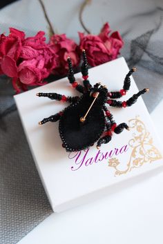 "Ruby Red Spider brooch it is embroidered brooch by gemstone and crystal. This insect jewelry is the best Halloween gift. Spider jewelry has a size 2.4*2.8 inches (6*7 cm). Video of this item you can see here https://youtu.be/4aDNPdXYIjU Beaded spider brooch, designer's jewelry inspired by Nature - insect brooch Spider with Czech crystal beads. It will perfectly complement your unique jewelry collection or will be a wonderful gift as a Halloween brooch. Looks very elegant! A Spider jewelry brooc Handmade Brooches For Halloween Gift, Halloween Brooch Jewelry Gift, Halloween Gift Jewelry Brooch, Handmade Black Brooches As Gift, Halloween Brooch, Beaded Bugs, Spider Brooch, Insect Brooch, Spider Jewelry