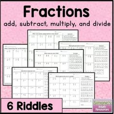 fractions addition and subtraction worksheet with six riddles