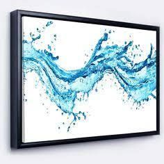 an abstract painting with blue water splashing on it's side and black frame