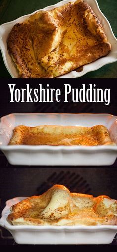 yorkshire pudding is shown in three different dishes