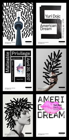 four different posters with black and white designs on the front, one is for an american dream