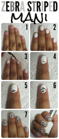 Zebra Nail Art Style Tutorial Zebra Stripe Nails, Safari Nails, Zebra Nail Art, Do It Yourself Nails, Print Nail Art, Makeup Contour, Birthday Nail, Zebra Nails, Butterfly Nails