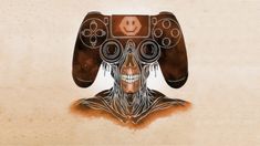 a drawing of a person with a video game controller on their head