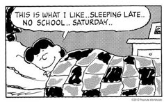 a comic strip with a boy sleeping in bed and the caption reads, this is what i like sleeping late no school saturday