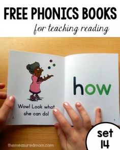 a person reading a book with the title free phonics books for teaching reading