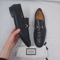 Gucci Jordaan Black Leather Horsebit Mens Loafer Size Uk 9 Us 9.5 Mens Comes With Dustbag 100% Authentic Classic All Black Slip On Mens Loafer Horsebit Upper Narrow Almond Toe As Shown Please Note Signs Of Wear/Refurbished On Bottom As Shown. Please Note Wear On Footbed As Shown. Please Note Any Scratches/Scuffs Have Been Polished Over As Shown. Leather Horsebit Loafers, Gucci Jordaan, Gucci Black, Black Slip Ons, Gucci Shoes, Loafers Men, Loafer Shoes, All Black, Dust Bag