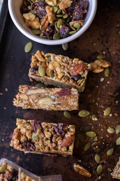 granola bars with nuts and dried fruit on top