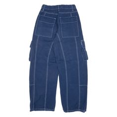 Item is in good used condition. >Size: W24 L28 >Waist Size: 24" >Inside Leg: 28" >Rise: 10" >Hem: 10" Blue Tapered Leg Cargo Jeans With Pockets, Blue Mid-rise Cargo Pants With Hip Pockets, Blue Tapered Leg Cargo Jeans, Blue Utility Cargo Jeans With Tapered Leg, Indigo High Waist Bottoms With Pockets, Blue Jeans With Belt Loops For Streetwear, Blue Baggy Tapered Leg Cargo Jeans, Blue Utility Pants With Tapered Leg, Blue Straight Leg Bottoms With Cargo Pockets