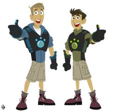 two cartoon boys giving the thumbs up and one pointing at something with both hands while standing next to each other