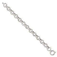 Sterling silver fancy link chain bracelet with polished finish and fancy spring ring clasp. Measures approximately 8"L x 7/16"W. Classic Metal Charm Bracelet With Solid Links, Classic Oval Link Chain Charm Bracelet, Classic White Gold Metal Charm Bracelet, Elegant Charm Bracelet With Oval Link And Extender, Elegant Silver Charm Bracelet With Cable Chain, Modern Chain Link Charm Bracelet For Formal Occasions, Classic Rolo Chain Link Bracelets, Classic White Gold Oval Link Charm Bracelet, Modern Bracelets With Rolo Chain And Oval Link