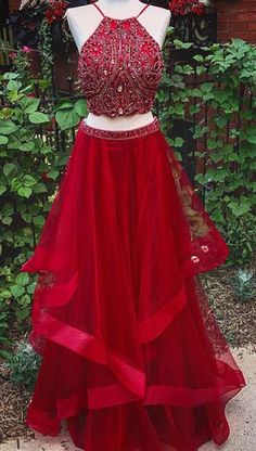 Champagne Prom Dress Long, Two Piece Prom Dresses, Crystal Prom Dress, Dresses With Beading, Two Piece Prom, 2 Piece Prom Dress, Red Two Piece, Fashion Formal, Homecoming Dresses Long