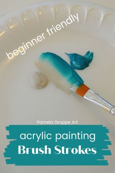 an acrylic painting brush strokes on a paper plate with the words, beginner friendly