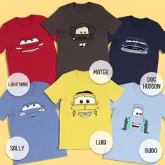 the cars t - shirts are all different colors and sizes, but one is for each child