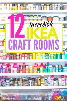 there are two shelves that have craft rooms in them with the words, 12 incredible ikea craft rooms