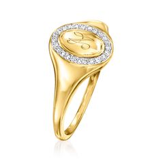 Ross-Simons - Plain - .10ct t. w. Diamond Oval Signet Ring in 14kt Yellow Gold. Size 7. RS Pure. Modern designs that complete your outfit and complement your personality. The classic signet ring goes contemporary in this dainty design, sparkling with an oval halo of .10 ct. t. w. diamond rounds in polished 14kt yellow gold. 3/8" wide. Diamond oval signet ring. Diamond birthstones are the perfect gift for April birthdays. Diamond Signet Ring, April Birthday, Diamond Birthstone, Oval Diamond, Signet Ring, Initials, Perfect Gift, Yellow Gold, Yellow