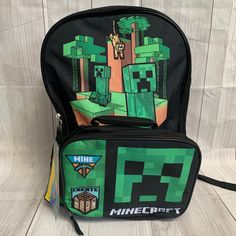 Minecraft Backpack With Lunch Box Set For Boys & Girls, 16 Inch, Character Backpack For Back To School, Rectangular Shape, Themed Rectangular School Backpack, Back To School Character Backpack Rectangular, Themed Black Backpack For School, Themed Black School Backpack, Black Bag For School Events And Back To School, Rectangular School Event Backpack, Black Bags For End Of School Year Gifts, Rectangular School Backpack