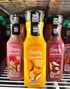 bottles of simply smoothie juice are on display