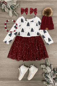 Burgundy Christmas Tree Tutu Dress Dress Sparkle In Pink Hand Embroidered Christmas Dress, Cute Dresses For Winter, Mommy And Me Christmas Outfits, Burgundy Christmas Tree, Family Holiday Outfits, Aubrey Lynn, Burgundy Christmas, Christmas Dress Baby, Trendy Christmas Outfits