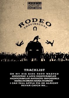 an advertisement for rodeo records featuring the silhouette of a horse and rider in front of a crowd