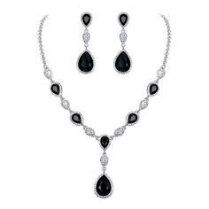 PRICES MAY VARY. ♥Material♥ This Wedding Jewelry Set is made of Eco alloy and AAA Cubic Zirconia adorned with Teardrop & Round Austrian Crystal, High Polished. Lead-Free & Nickel-Free, Hypoallergenic, this fabulous design is suitable to match formal attire or Wedding dress and show your unique beauty ♥Jewellery Sets Size♥ Crystal Color: Black, Chain Length(Adjustable):18in-20.8in, Pendant Size:2.2in by 6.7in; Earrings Size(Pierced): 2.3in x 0.7in ; Total Weight: 42.9g. Lightweight and Comfortabl Earrings Sets, Fake Jewelry, Sparkle Jewelry, Wedding Bridal Jewellery, Teardrop Necklace, Jewellery Set, Brides And Bridesmaids, Wedding Jewelry Sets, Austrian Crystal