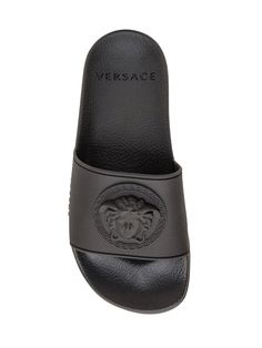 Black rubber slipper. Three-dimensional tone-on-tone Medusa logo on the band.Composition: Outside:, 100% Rubber Lining:, 100% Rubber Sole:, 100% Rubber Versace Products, Versace Slippers Women, Versace Slippers, Versace Medusa Biggie Sunglasses, Rubber Slippers, Versace Medusa Sunglasses, Versace Fashion, Chloe Purses, Kenzo Kids