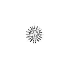 a black and white drawing of a sun with spirals on it's side